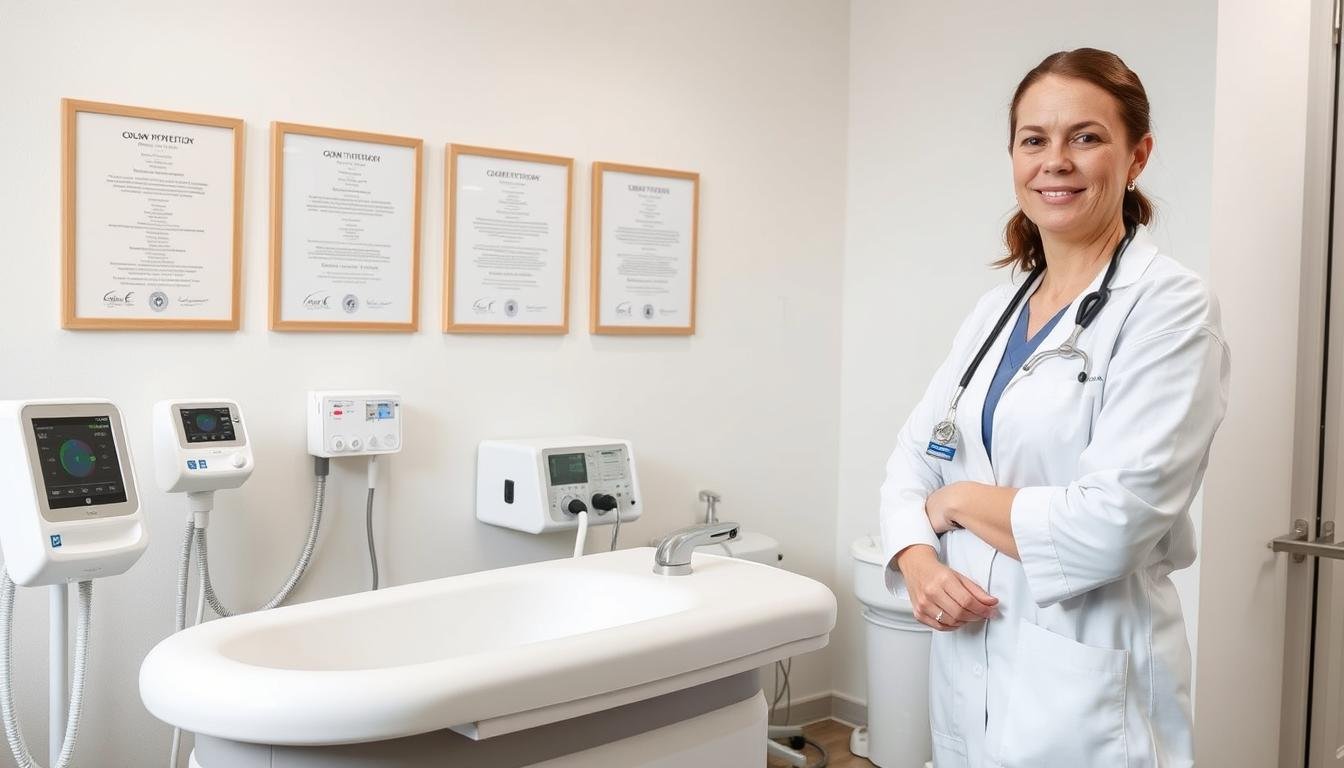 Professional colon hydrotherapy clinic with modern equipment and certified practitioner