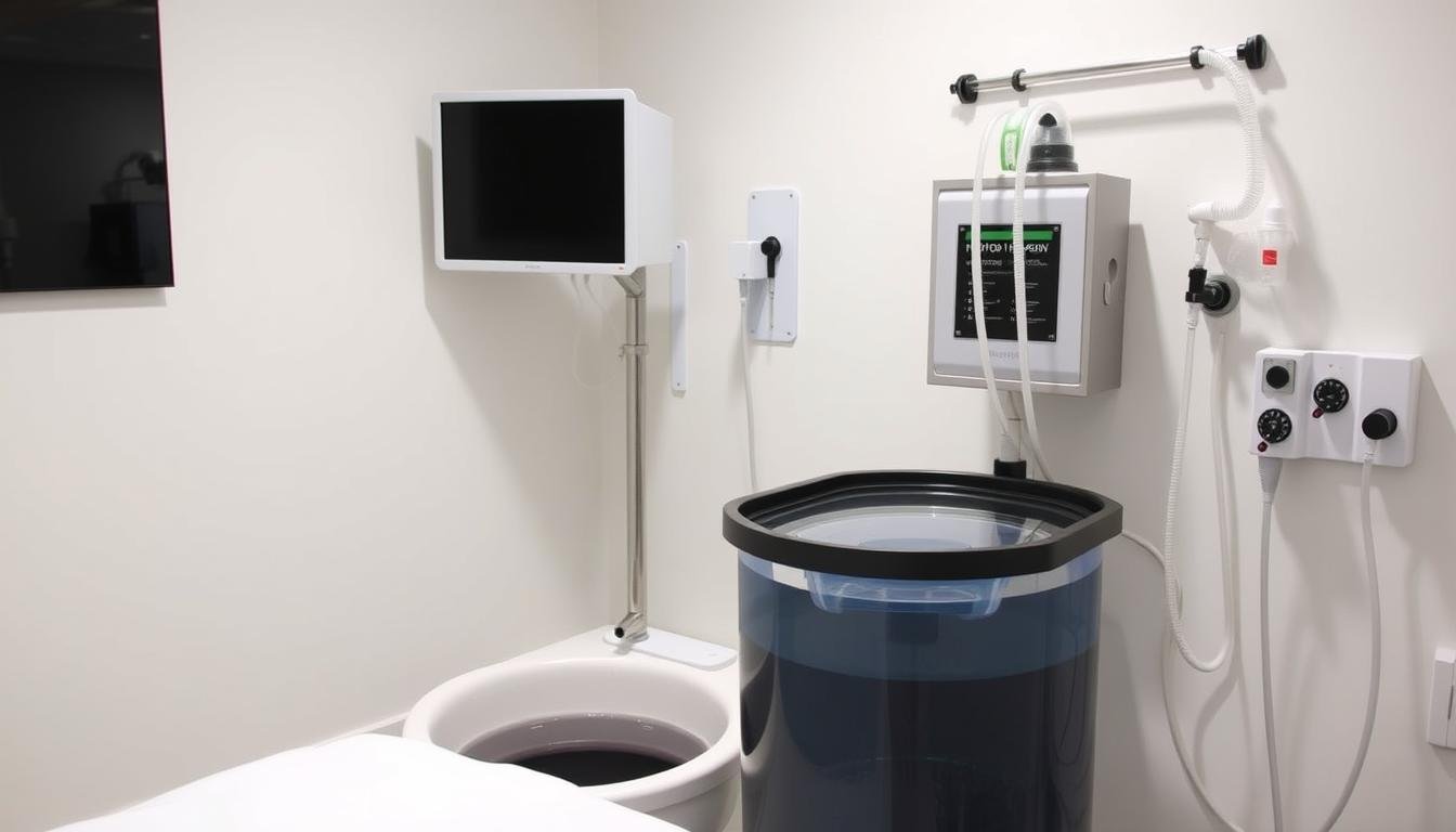 Professional colon hydrotherapy equipment in a clean clinical setting