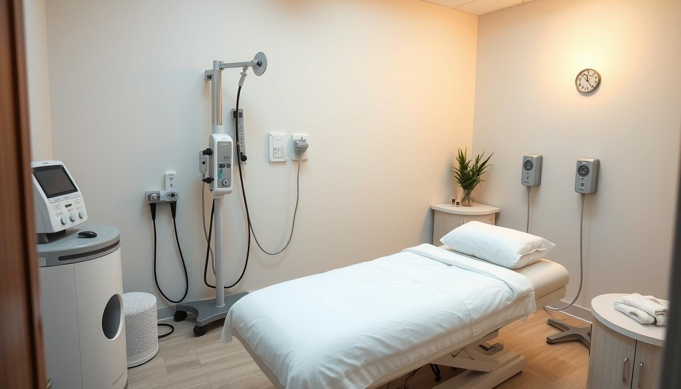 Professional colon hydrotherapy treatment room setup