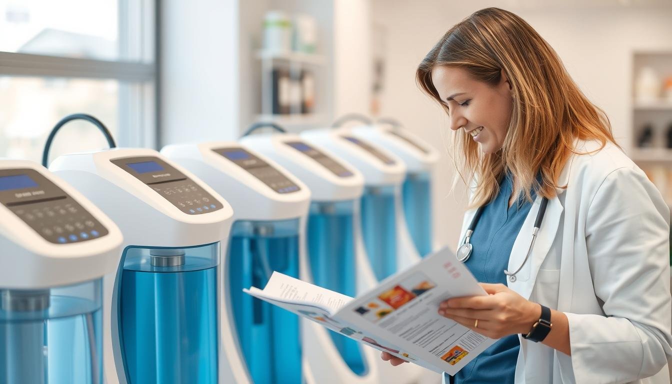 Professional evaluating different colon hydrotherapy machines