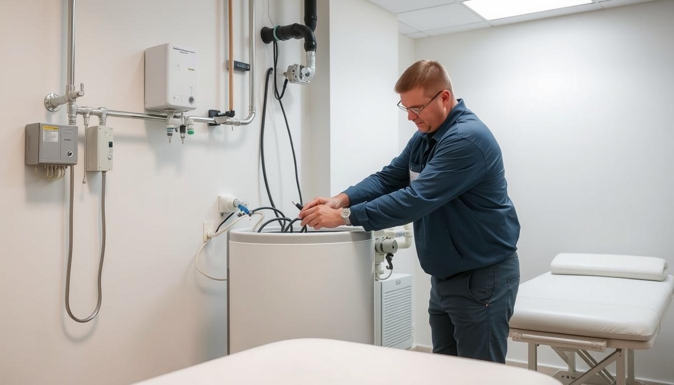 Professional installation of a colon hydrotherapy machine in a clinical setting Professional installation of a colon hydrotherapy machine in a clinical setting