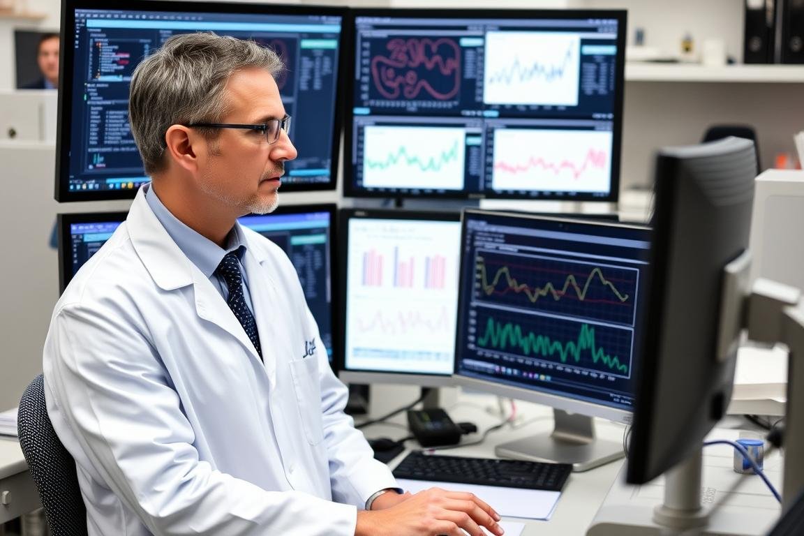Researcher analyzing data related to Colon Hydrotherapy studies