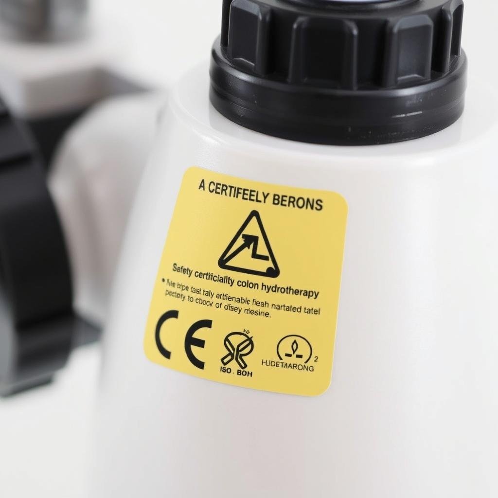 Safety certification label on a Colon Hydrotherapy Machine Safety certification label on a Colon Hydrotherapy Machine