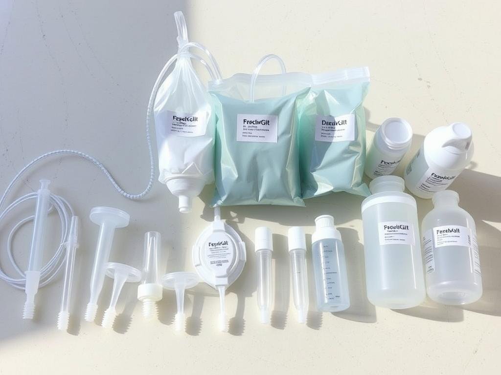 Various types of home enema kits and equipment