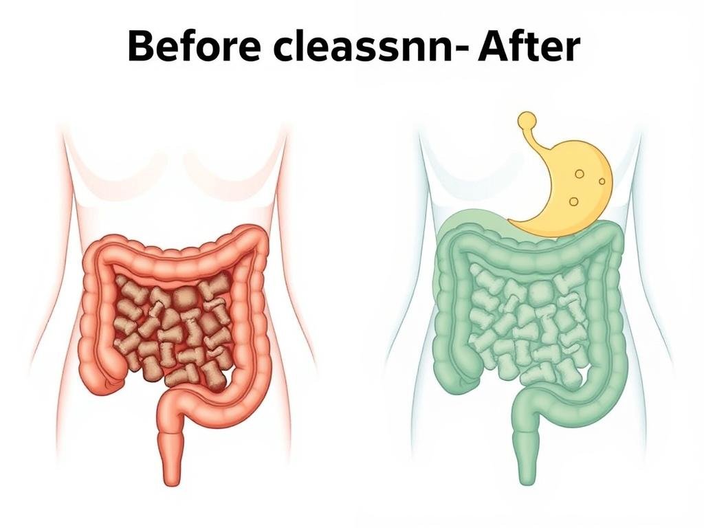 Before and after visualization of colon cleansing results Before and after visualization of colon cleansing results