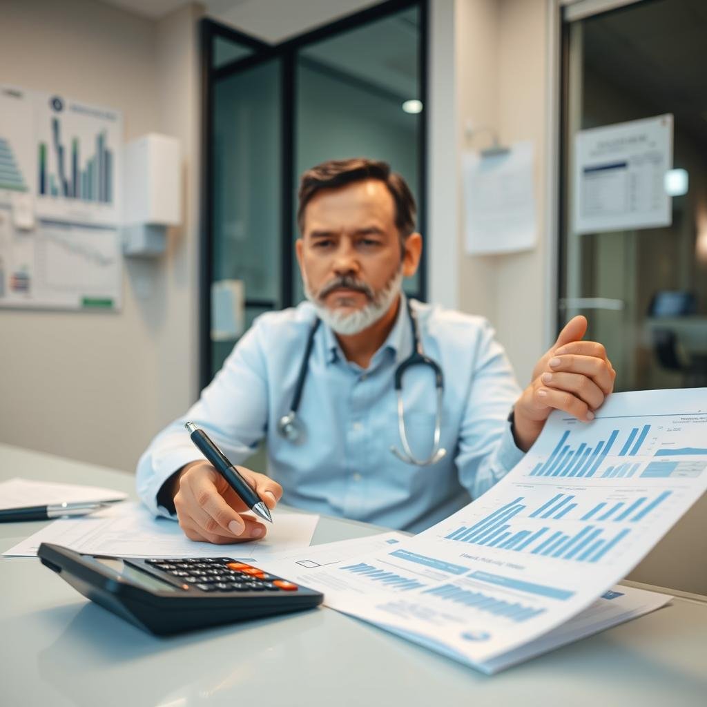 Business owner analyzing financing options for medical equipment