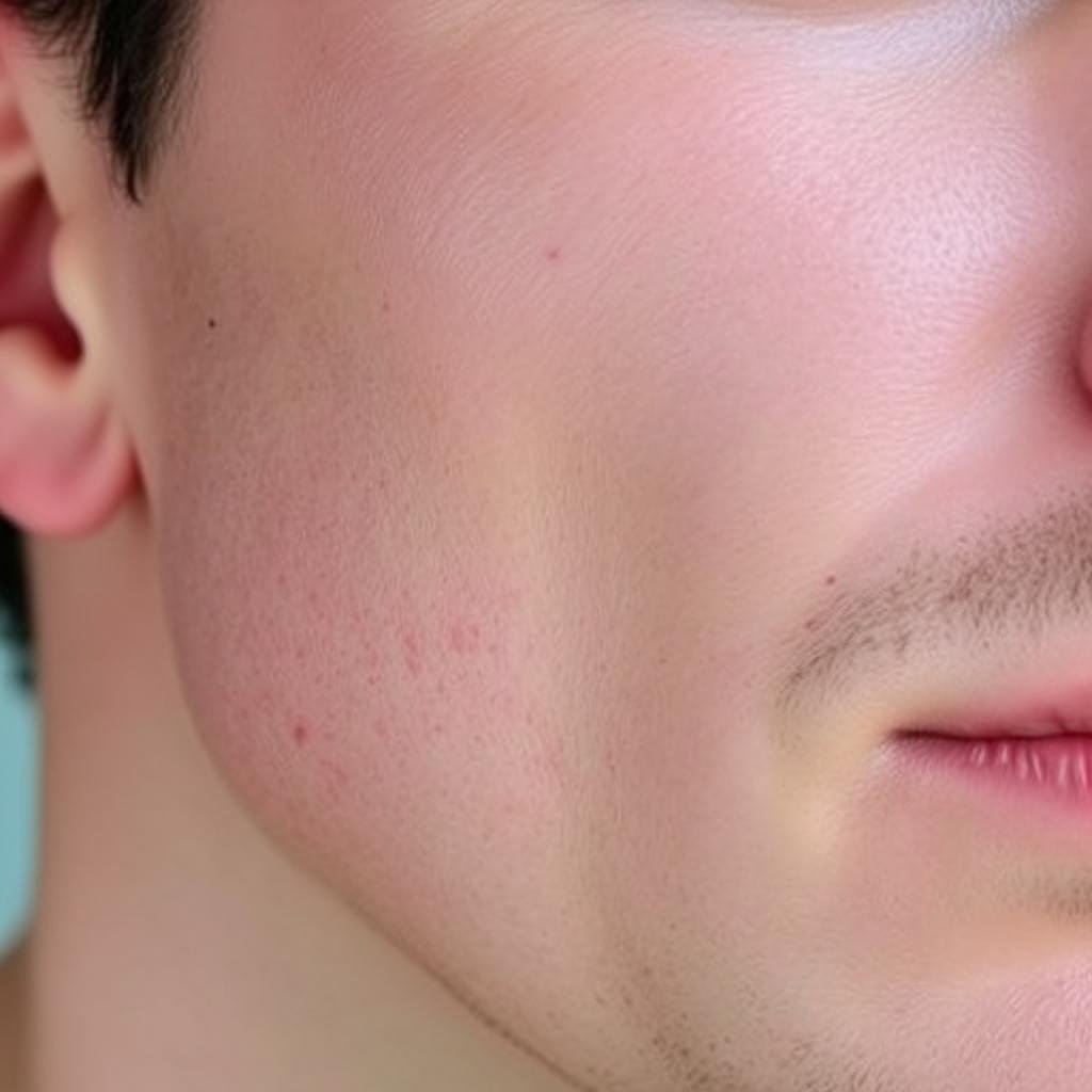 Close-up of improved skin texture on male face