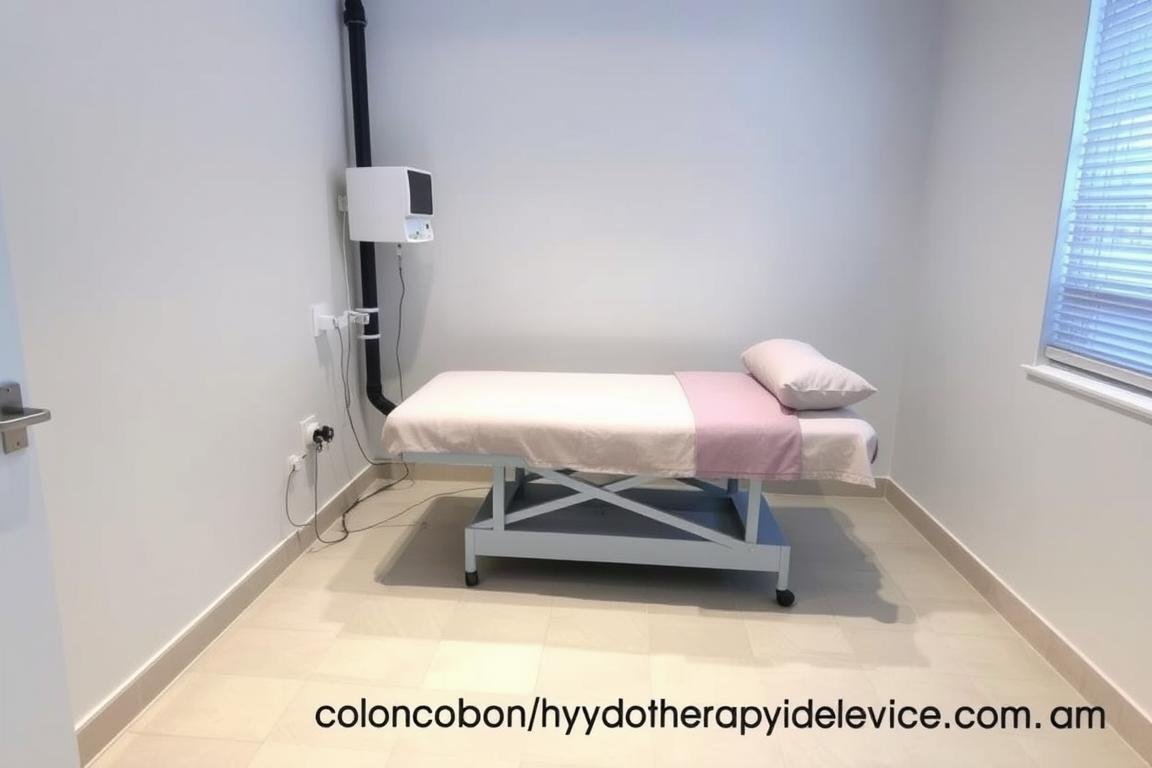 Colon hydrotherapy treatment room setup with equipment