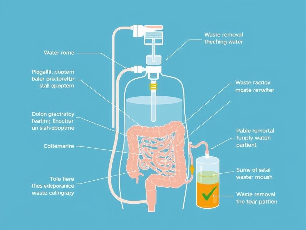 Diagram showing how a colon hydrotherapy machine functions during treatment