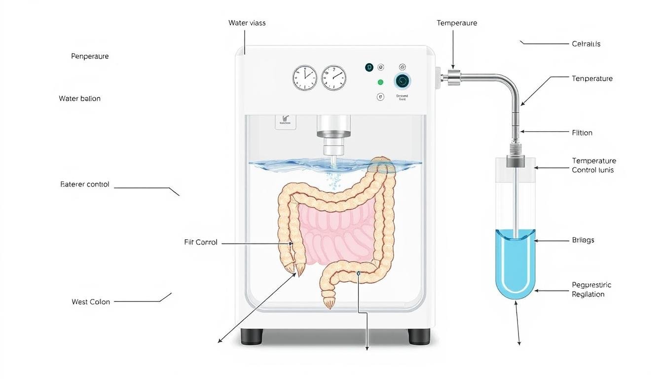 Diagram showing how a colon hydrotherapy machine functions
