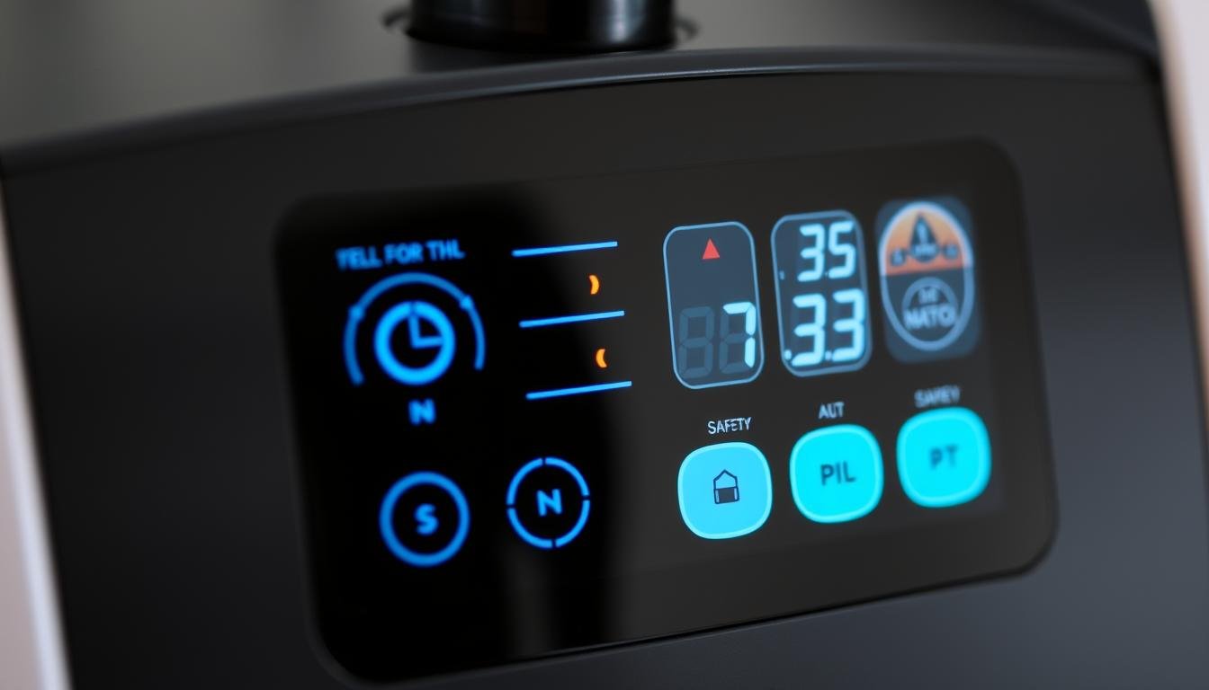 Digital control panel of a modern Colon Hydrotherapy Machine showing temperature and pressure settings
