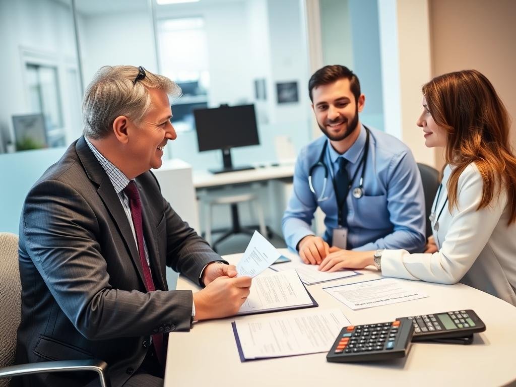 Financing specialist consulting with medical professional