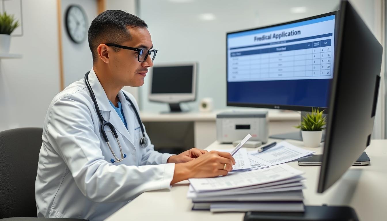 Healthcare professional completing financing application