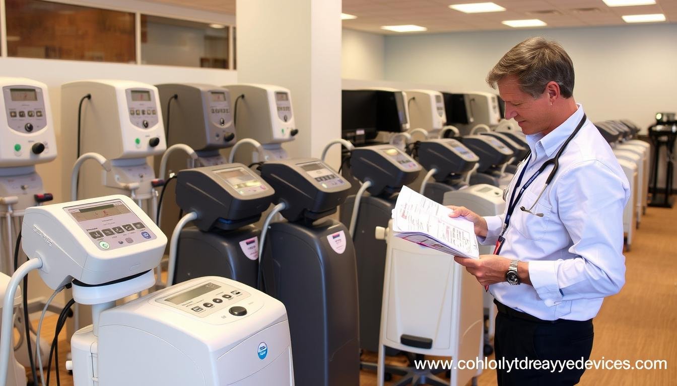 Healthcare professional evaluating different colon hydrotherapy machine options