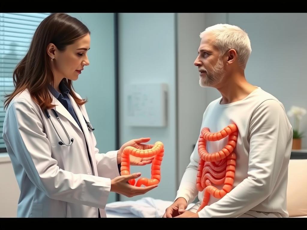 Healthcare professional explaining colon hydrotherapy benefits to patient Healthcare professional explaining colon hydrotherapy benefits to patient