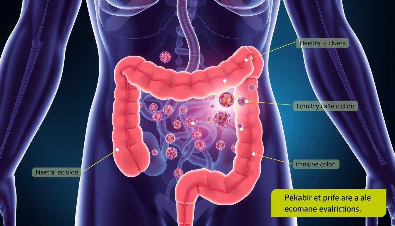 Illustration showing the connection between colon health and immune system function
