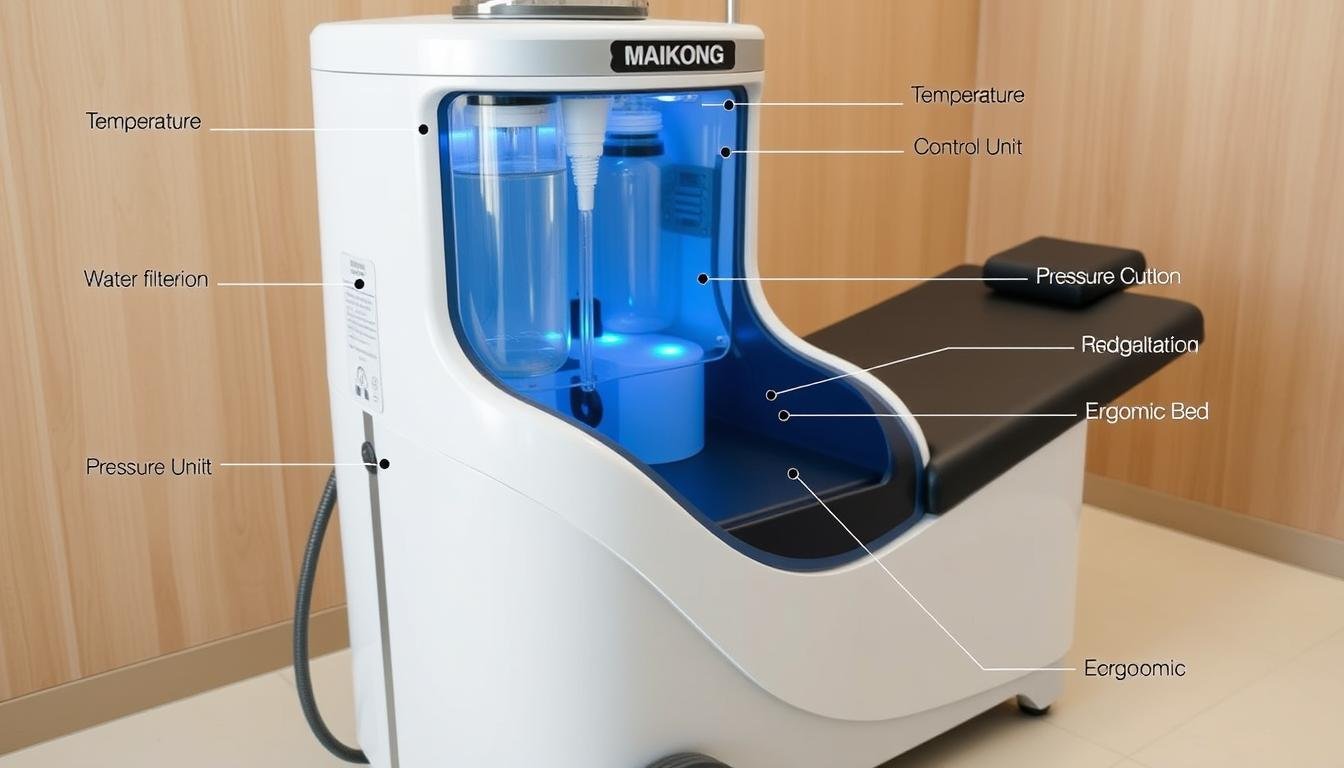 MAIKONG Colon Hydrotherapy Machine with key components labeled MAIKONG Colon Hydrotherapy Machine with key components labeled