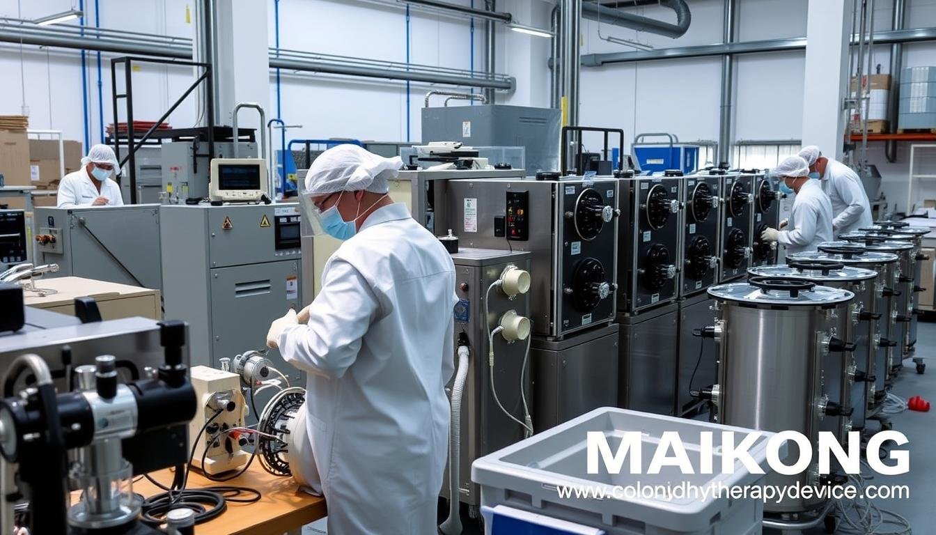 MAIKONG manufacturing facility showing quality control processes for colon hydrotherapy machines