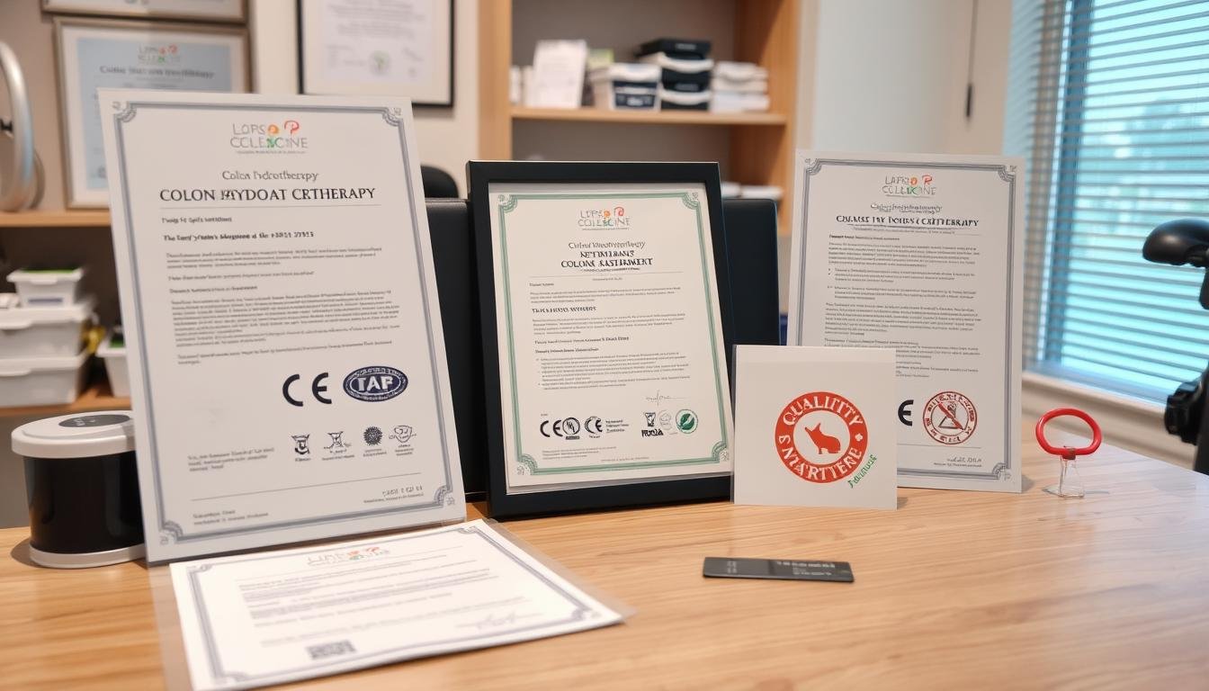 Medical certification documents and quality seals for colon hydrotherapy equipment
