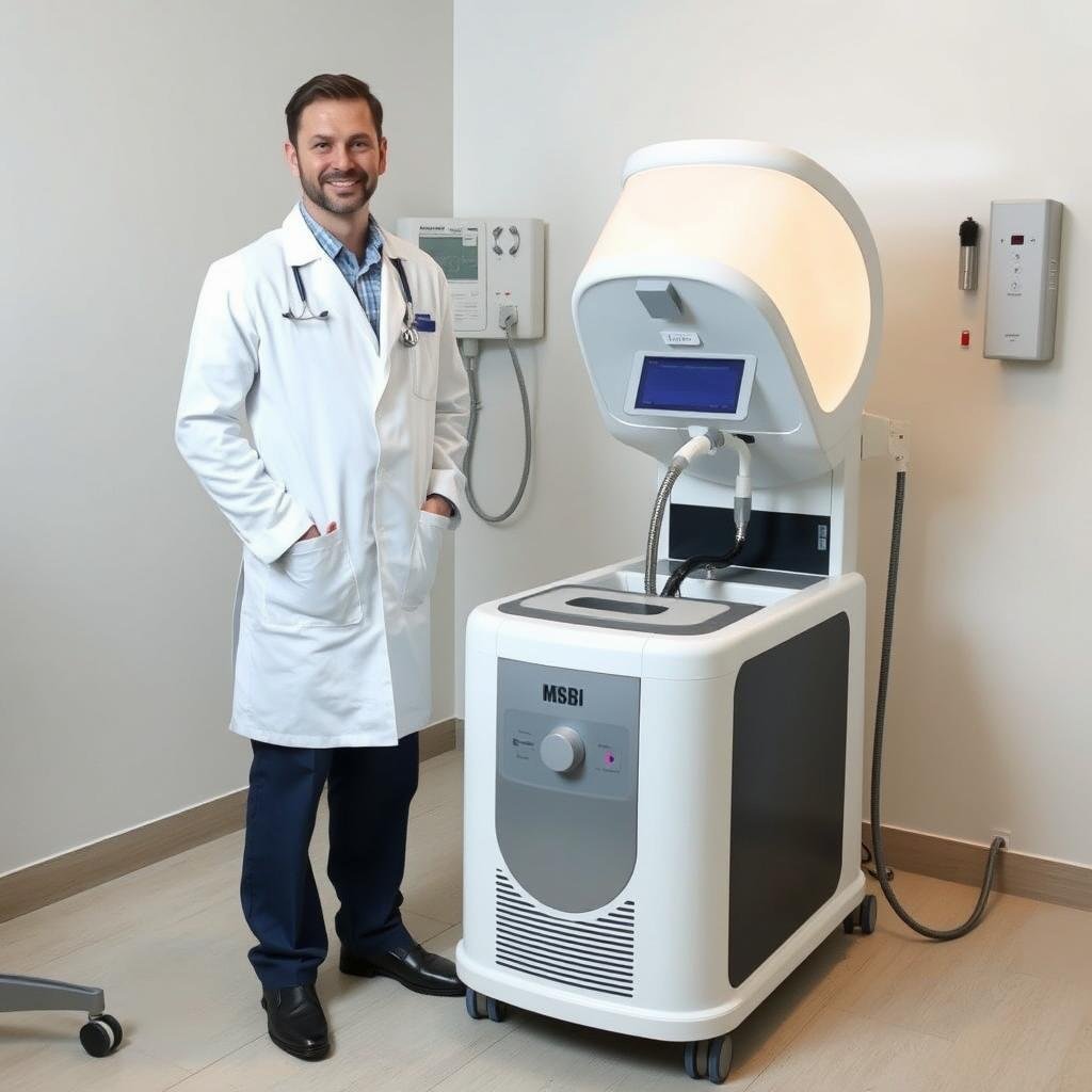 Medical professional with colon hydrotherapy machine