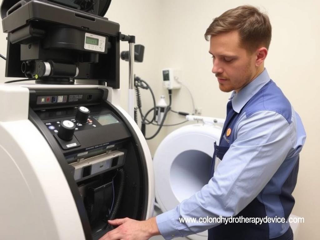 Technician servicing a colon hydrotherapy machine