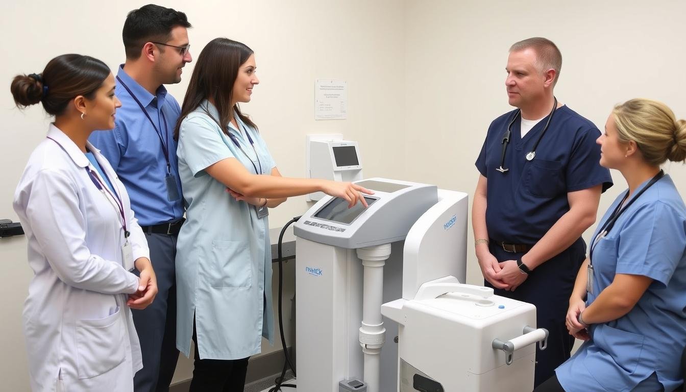 Training session for clinic staff on using a colon hydrotherapy machine
