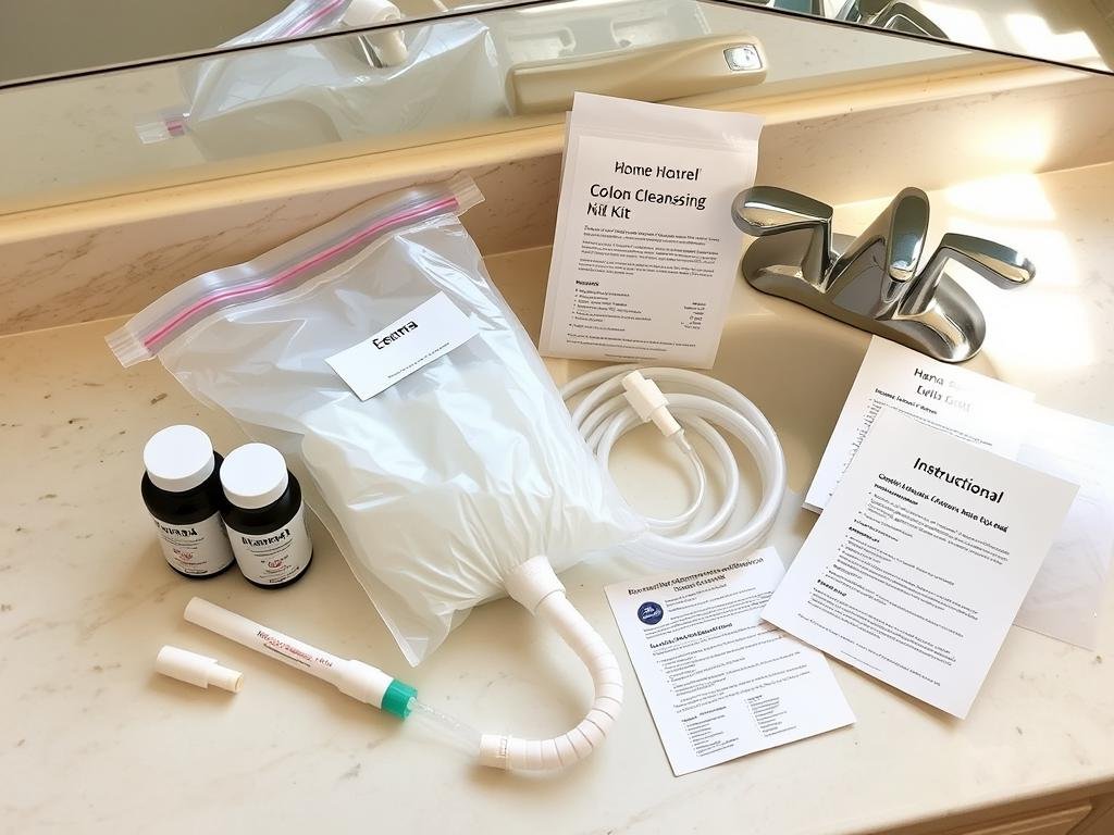 Typical home colon cleansing kit with components Typical home colon cleansing kit with components