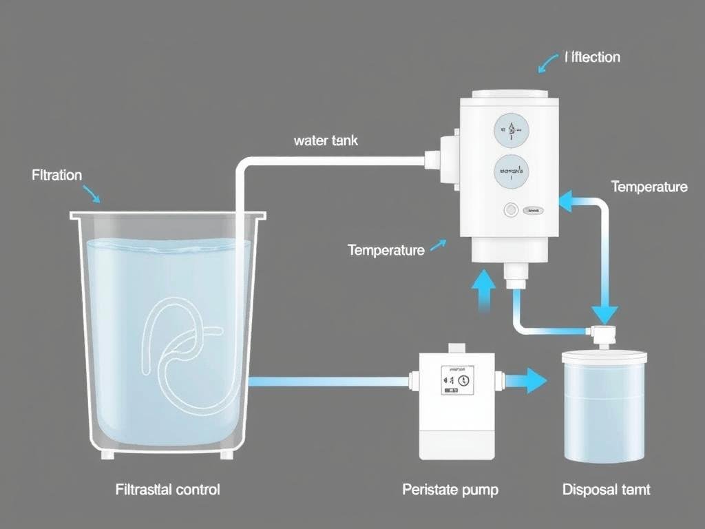 Diagram showing how a colon detox machine works with water filtration and circulation system