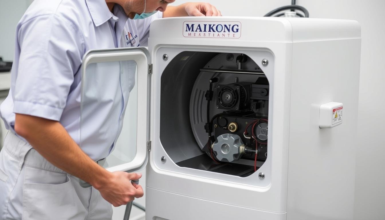 Routine maintenance being performed on a MAIKONG Colon Hydrotherapy Machine